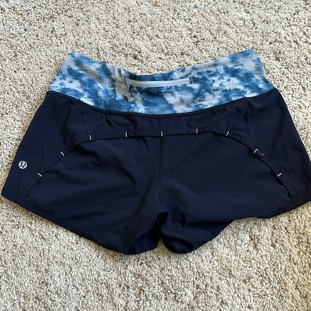 lululemon athletica Navy Shorts with Blue Tie-Dye Waistband
